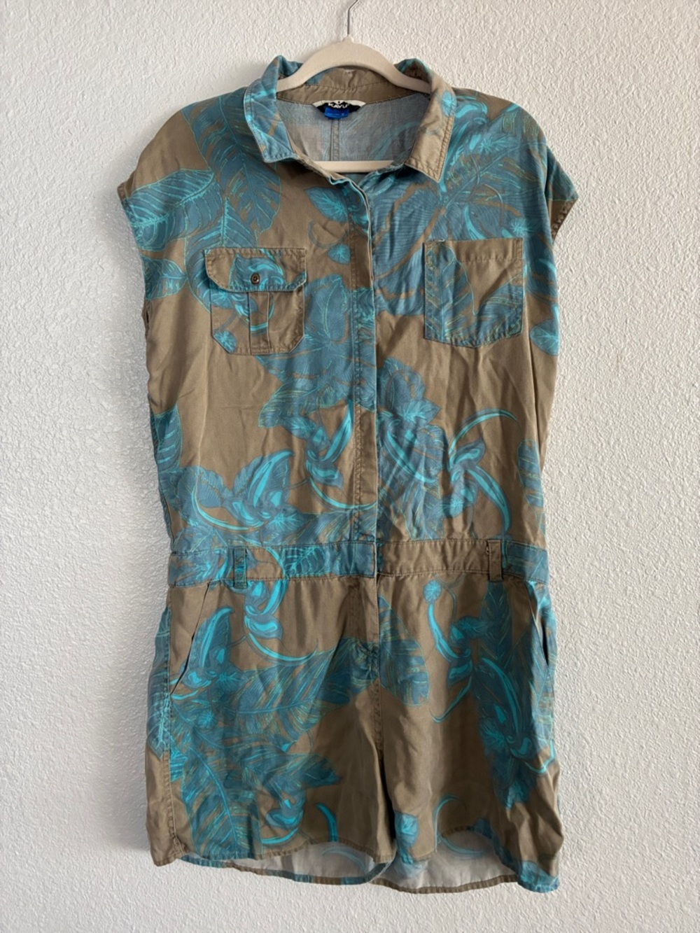 Kavu Tan and Teal Utility Romper